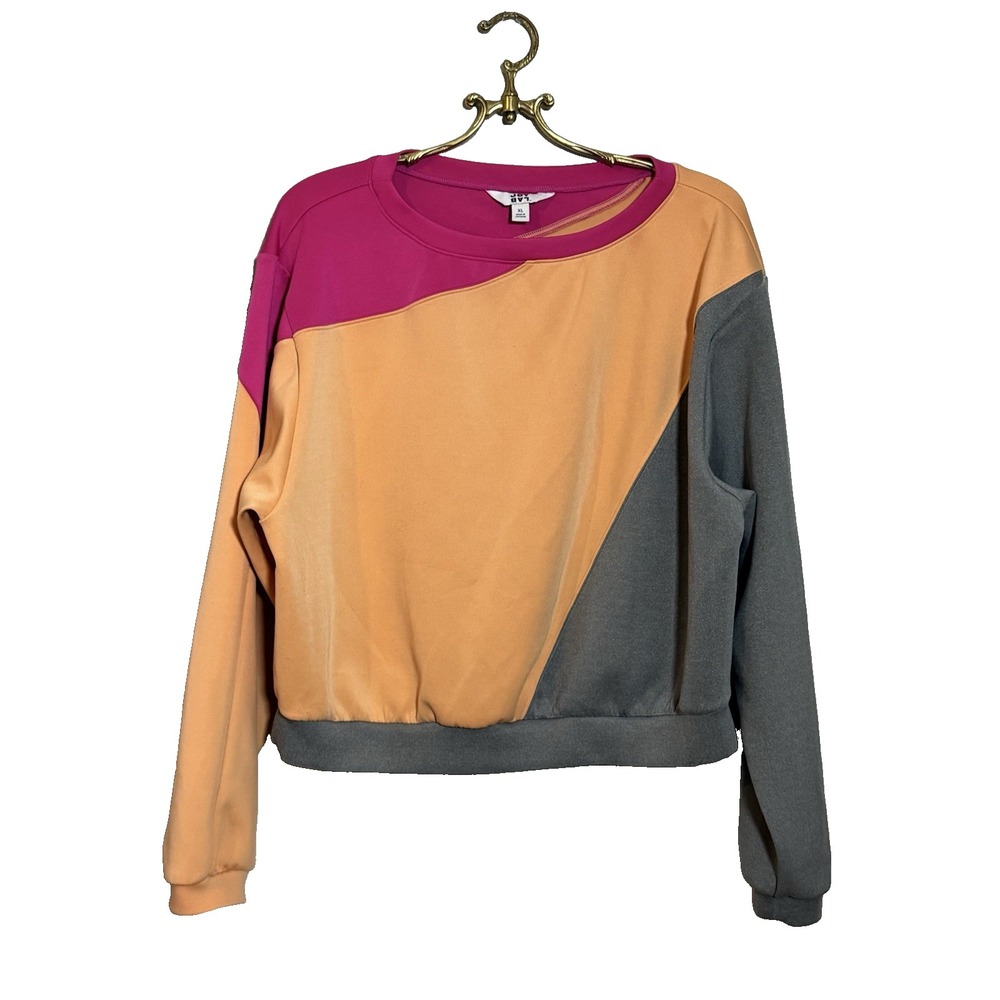JoyLab Color Block Pullover Sweatshirt Gypsy Pink Orange Gray Womens Medium XL